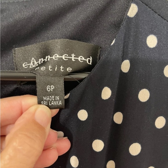 Connected Apparel Navy and Cream Polka Dot Midi Dress - Picture 3 of 5